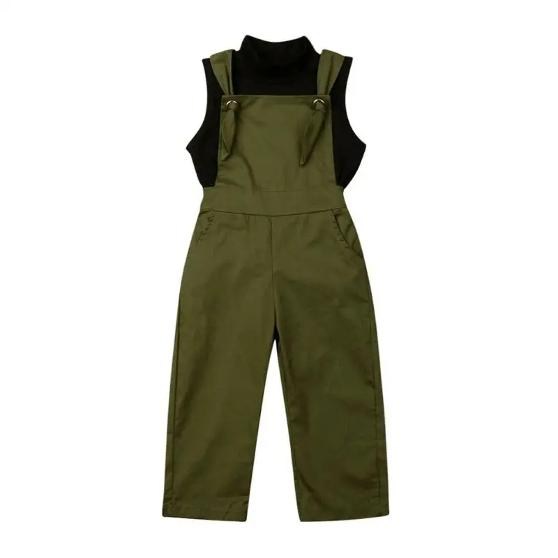 

2-7Years Toddler Kid Girls Clothing Set Summer Black Vest Tops + Green Overalls Jumpsuit Outfits Children Girls Costumes