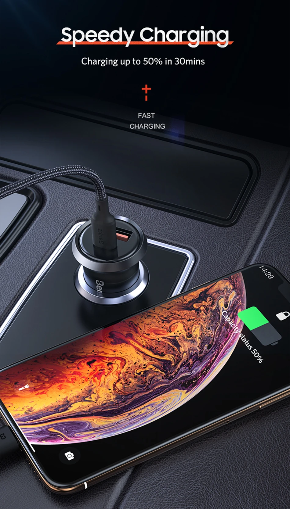 Benks Car Charger Dual Port PD QC 4.0 30W Type C Fast Charging Charger Quick Charge 3.0 For iphone 11 Pro Sumsung Huawei Xiaomi (2)