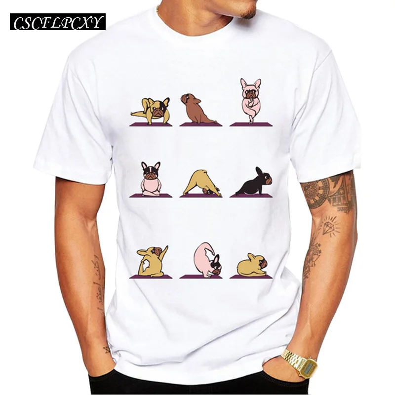 

2019 Men Do Exercise Frenchie Printed T-Shirt Hipster Funny Cool T Shirts Short Sleeve Casual Tops