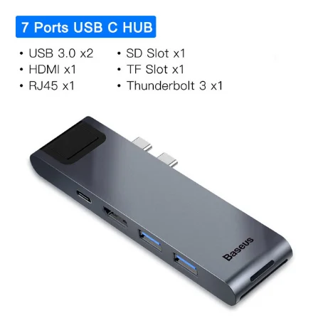 Baseus Thunderbolt 3 Dock USB Type C to HDMI HUB Adapter for MacBook Samsung Dex Galaxy S10/S9 USB-C Converter Thunderbolt HDMI - Color: 7 in 1 USB C HUB