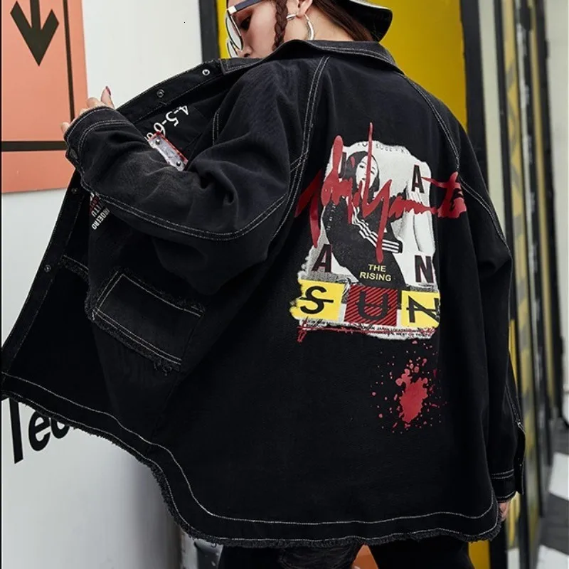 Новинка 2020 женские весенние однобортные джинсы с принтом куртка в уличном стиле