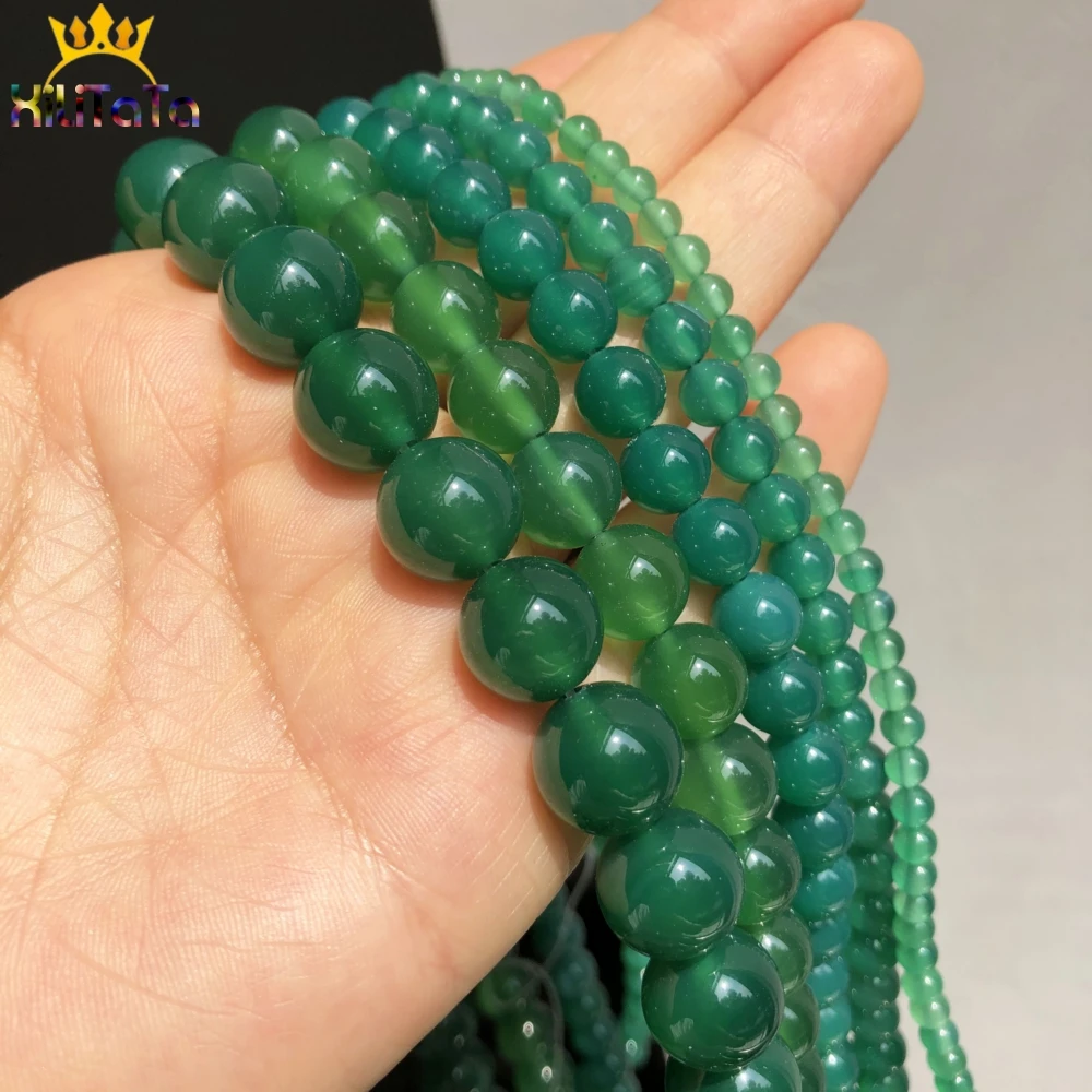 Naturstein Glatte Grüne Achate Onyx Runde Lose Perlen Für DIY Schmuck Machen Armband Zubehör 15'' Pick Größe 6 8 10 12mm – Detail 6