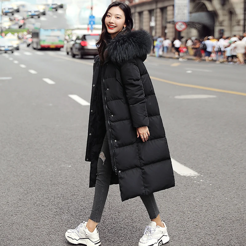 Высокое качество, женский пуховик, длинная куртка, новинка, зимнее теплое пальто с капюшоном, женская мода, свободные парки, Женское пальто WM114 - Цвет: black
