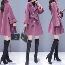 Женский плащ с отворотом и поясом, элегантное шерстяное длинное пальто на шнуровке, верхняя одежда, весна-осень, модная ветровка, кардиган, пальто