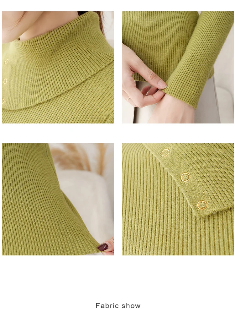 Новинка, корейский однотонный вязаный свитер с отворотом и длинным рукавом, приталенный свитер, модные блузки, рубашки, женские топы 203B60