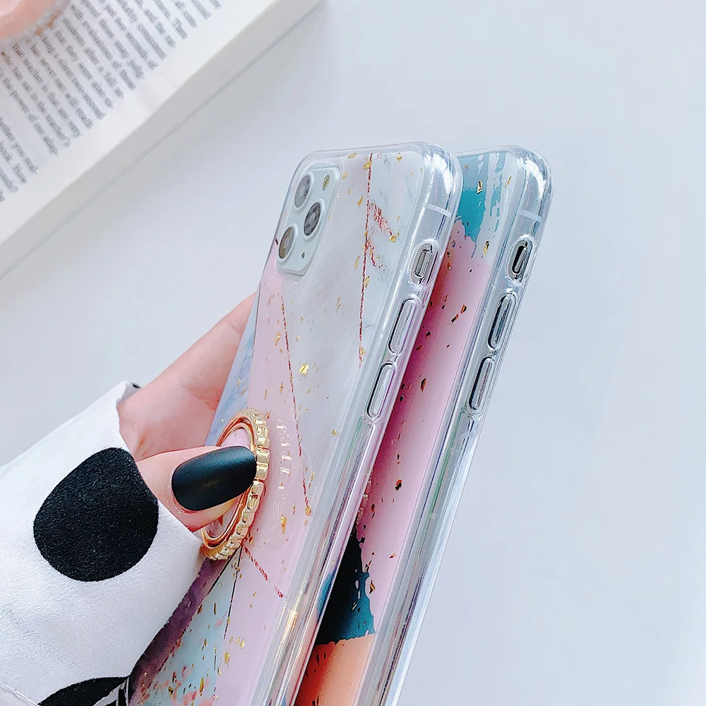 Чехол для телефона с кольцом держателем геометрической формы iPhone 12 Mini 11 Pro Max XR X XS 7