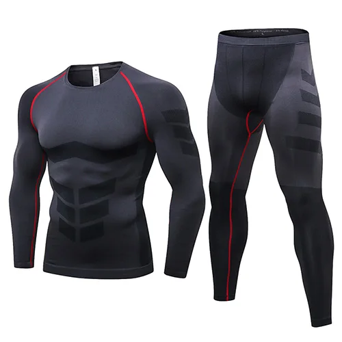black red line set Fanceey, анти микробное зимнее термобелье, термобелье для мужчин, кальсоны, термобелье, Рашгард, комплект, длинное компрессионное нижнее белье - Цвет: black red line set