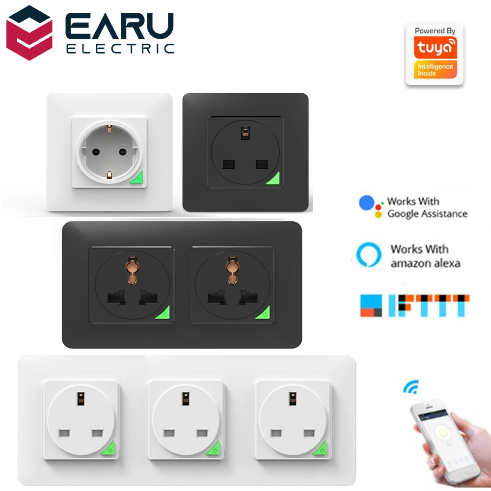 Enchufe inteligente de pared Universal con WiFi, enchufe con temporizador, Control remoto por voz, protección de sobrecorriente, Tuya, Alexa y Google Home, 16A, UE, Reino eléctricos| - AliExpress