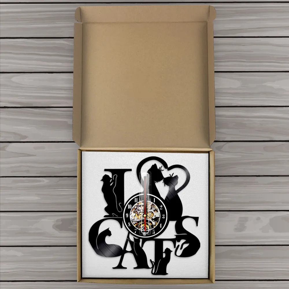 I Love Cats Record Wall Clock Vintage Vinyl Kitten Art Unique Decorative 3D Hanging CD 7 Cats|wall clock|wall clock vintageclock vintage |