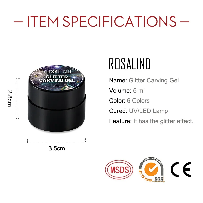 Гель лак для ногтей ROSALIND с блестками полуперманентный растворимый нейл арта