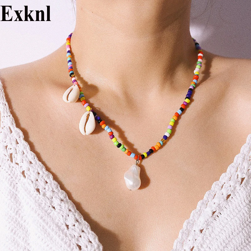 

Exknl Shell Beads choker Collar Necklace for Women 2019 Fashion Pendant Necklace Colorful Summer Beach Necklace Jewelry