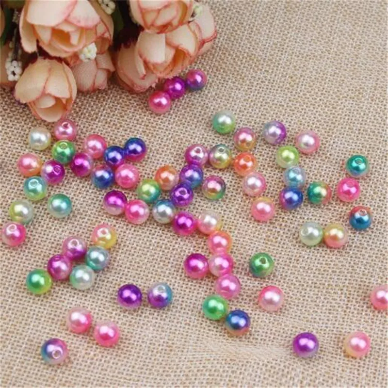 

Hot 50g 6/8mm HOLE Mermaid Tear Round Imitation Rainbow Color Plastic ABS Pearl beads For Garment Bags shoes Loose Pearl Beads