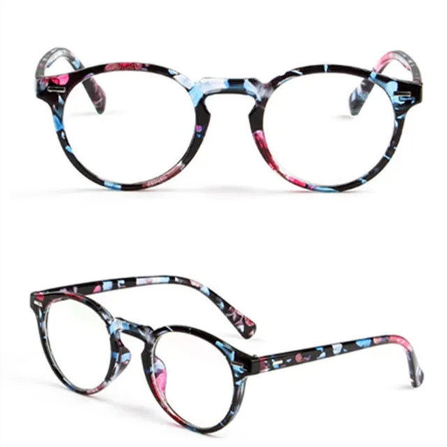 YOOSKE круглые оптические очки, оправа для женщин и мужчин, прозрачные очки, Ретро стиль, Женские оправы для очков - Цвет оправы: Blue flower