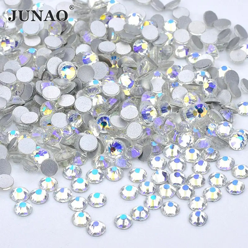 JUNAO SS16 SS20 Блестящий Гиацинт AB стеклянные плоские стразы аппликация круглый гвоздь хрустальные камни наклейки для DIY одежды ремесла
