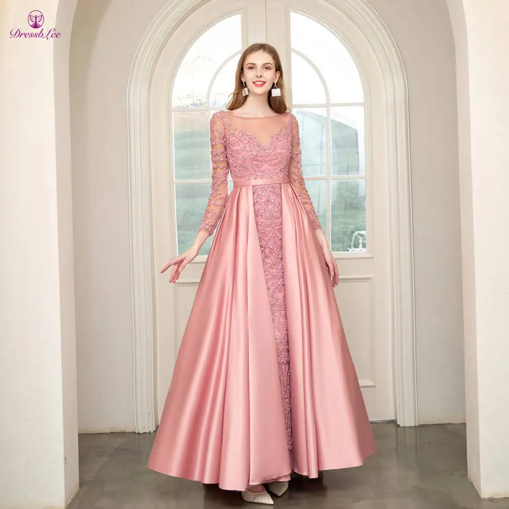 DressbLee, Новое поступление, длинный рукав, платье для выпускного вечера, расшитое блестками, кристалл, жемчуг, вышивка, Дубай, платье для выпускного вечера, Длинные вечерние платья - Цвет: Same as image