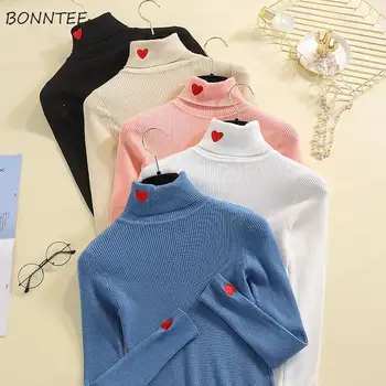 

Sweater Women Turtleneck Elegant Pink Winter Clothes Knit Embroidery Womens Sweaters Korean Top High Quality Harajuku Casual