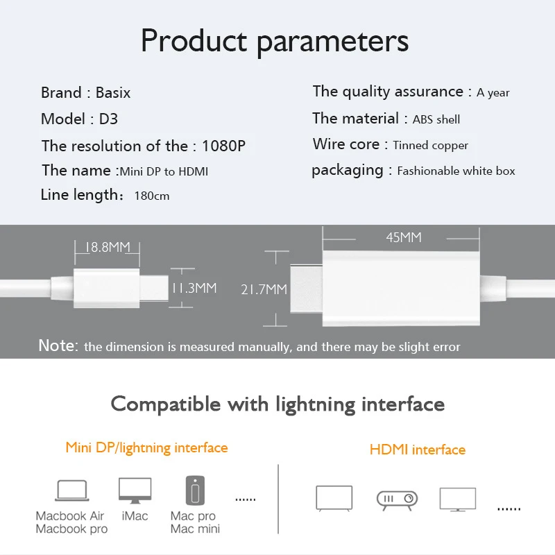 Displayport-Hdmi Кабель-адаптер Dp-Hdmi кабель с мужской головкой 4 K X 2 K White1.8M