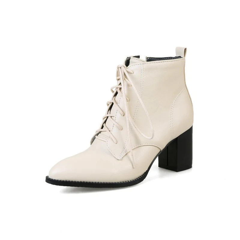 Big Size 14 15 16 17 Tipped front lace boots thick heel side zipper Martin and ankle | Обувь