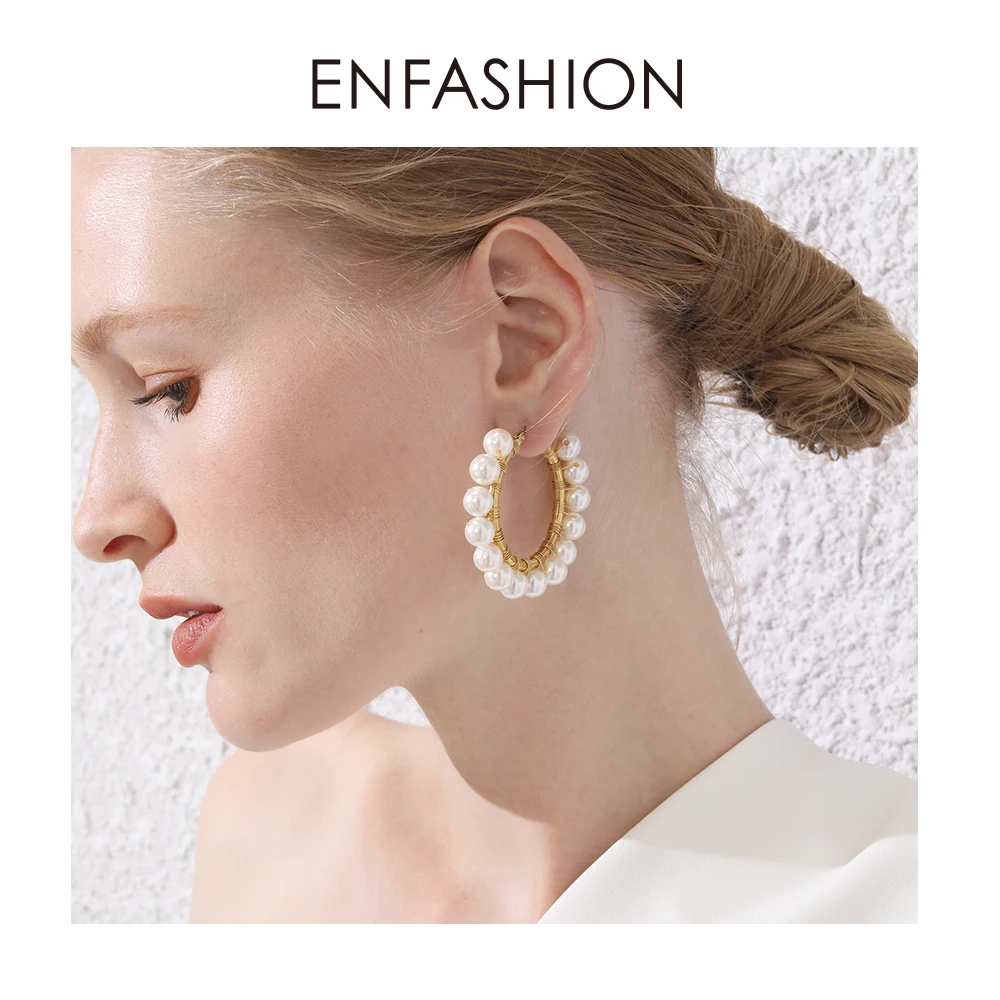ENFASHION, жемчужные серьги-кольца для женщин, золотой цвет, массивные большие круглые обручи, серьги, модные ювелирные изделия, Aros De Moda E191099