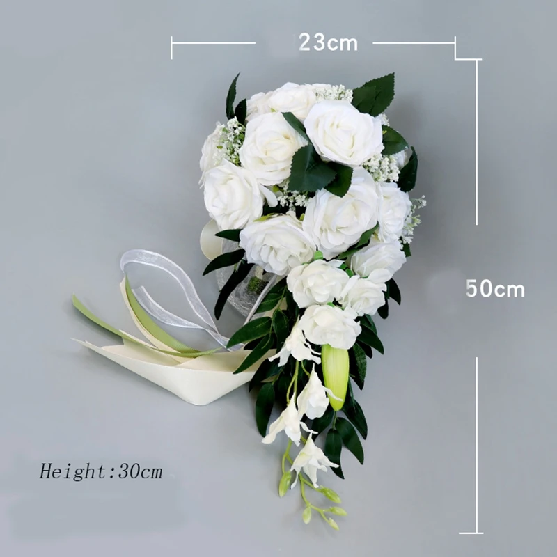 Невесты водопад Свадебный букет невесты для свадьбы Искусственные цветы Винтаж розы Свадьба Вечерние поставки роскошный - Цвет: Белый