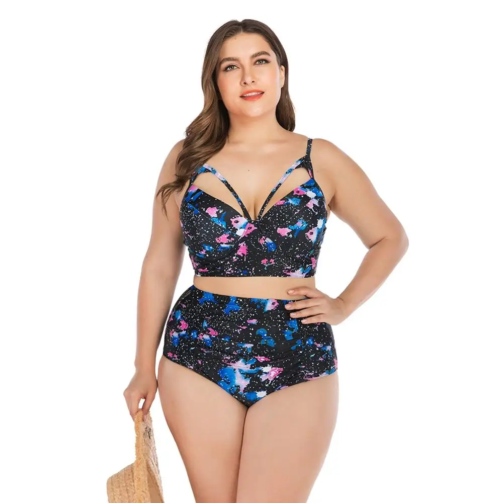 

2019 NEW Women Tankini Printed Strappy High Waist Swimwear Bikini Top Bottom Lady Plus Size Swimsuit Beach Swimming Suit
