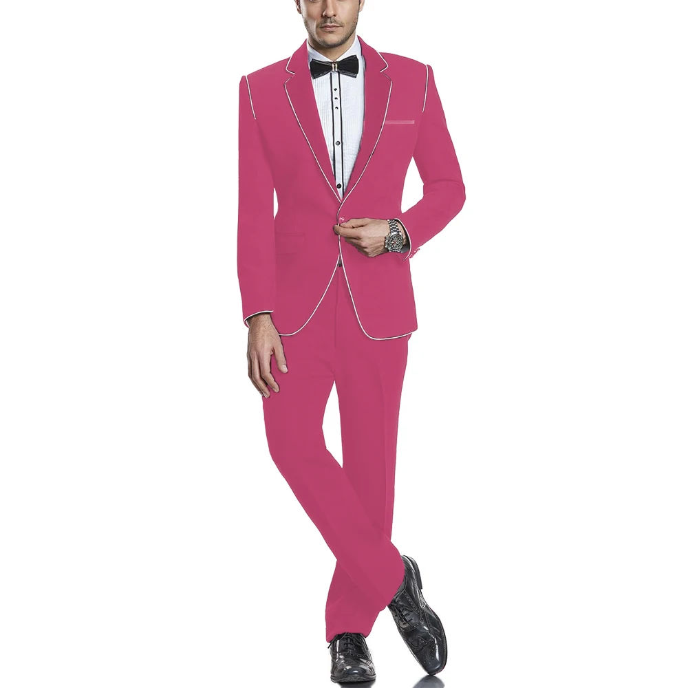 Dark Pink Деловой деловой мужской костюм с отворотом, комплект из 2 предметов, очаровательный свадебный смокинг для жениха, банкета, ужина, вечерние, Нежные мужские платья(Блейзер+ брюки - Цвет: Dark Pink