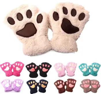 

Plush Thicken Big Cat Claw Winter Warm Gloves 1 Pair Girls Gloves Cute Cartoon Half Finger Womens Gloves