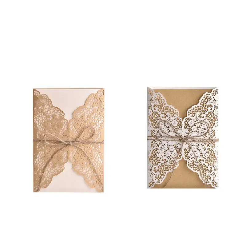  50pcs Wedding Invitation Cards Laser Cut Party Invitations with Brown Kraft Card Inserts for Weddin - 4.00049E+12