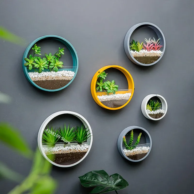 Ceny Proste do montażu na ścianie soczyste doniczkowe do montażu na ścianie wielofunkcyjny okrągły z kutego żelaza puli szkła kreatywny bonsai biżuteria dekoracji