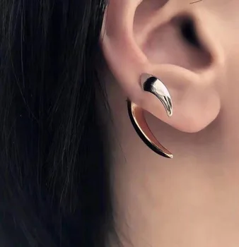 

HUANZHI 2019 New S925 Trend Hip Hop Curve Horn Stereoscopic Crescent Line Modeling Metal Earrings for Women Girl Party Jewelry