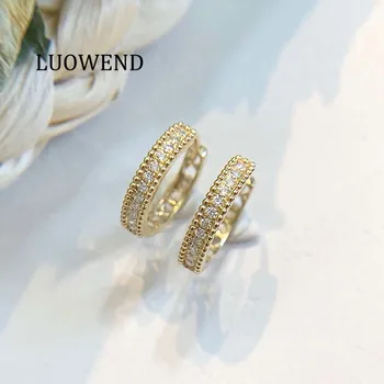 LUOWEND 18K Solid White/Rose/Yellow Gold (AU750) Hoop Earrings Real Natural Diamond Earring for Women Engagement Gift 1
