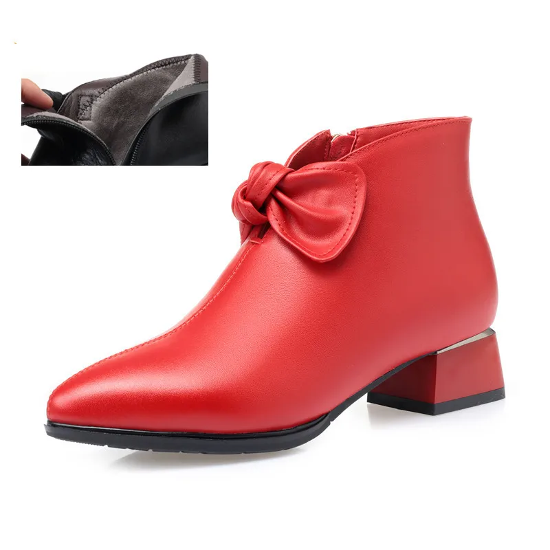 Женская обувь; Модные женские ботильоны из натуральной кожи; большие размеры 41, 42, 43; красные свадебные туфли с острым носком в европейском и американском стиле - Цвет: red single