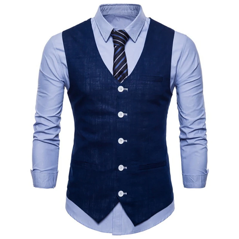 Men's Suit Vests Plus Size Cotton Linen Slim Fit Casual Solid Single