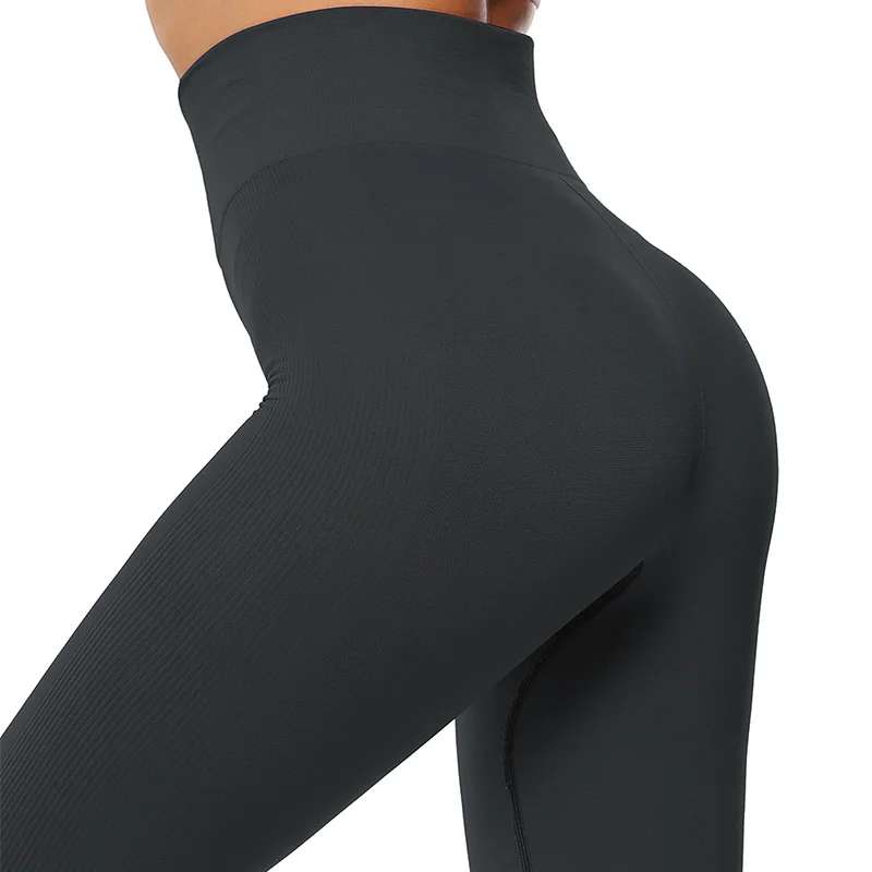 

CINESSD High Waist Sport Leggings Striped Solid Color Yoga Pants Sport Fitness Running Leggings High Elastic Women Yoga Pants