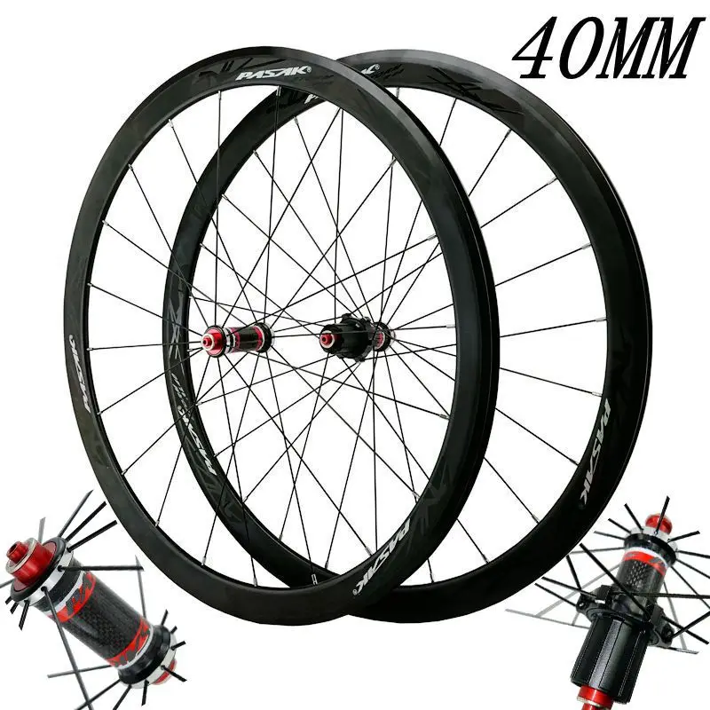 700C Carbon Fiber Wheels Road Bike Bicycle Wheel Light Carbon Wheelset V/C Brakes 30/40MM Rim direct-pull stainless steel spoke