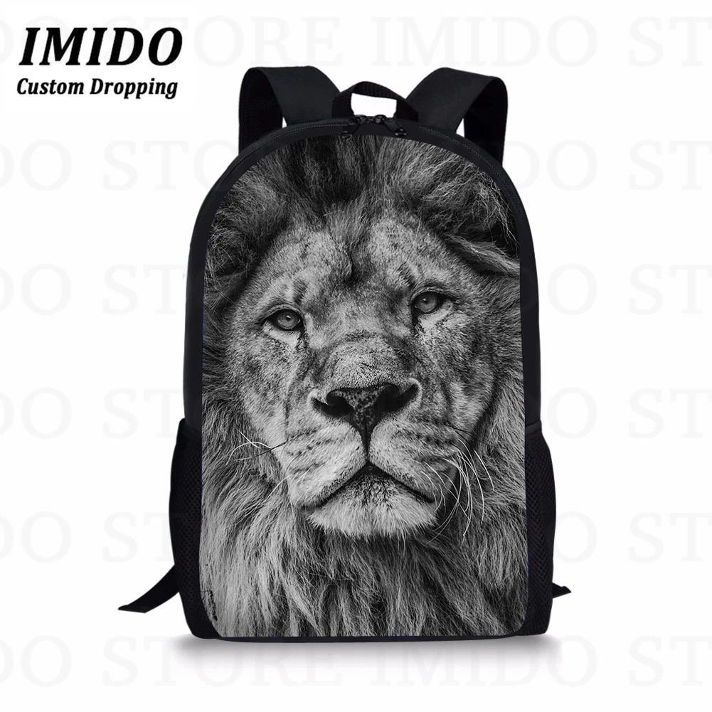 

IMIDO 3D Lion Animals Printing Balck Backpack Fashion Women Men Travel Laptop Backpacks Large Capacity Travel Bagpack Rucksack