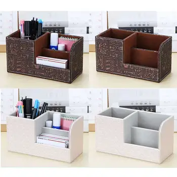 

1pc Multi-function PU Desk Organizer Stationery Pen Storage Box Organizer LFX-ING