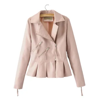 

2019 New Loose Woman Pink Faux Leather Jackets Moto Biker Bomber Female Jacket Spring Autumn Lady Basic Coat Plus Size Outerwear