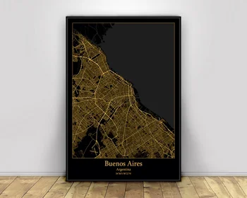 

Buenos Aires Argentina Black&Gold City Light Maps Custom World City Map Posters Canvas Prints Nordic Style Wall Art Home Decor