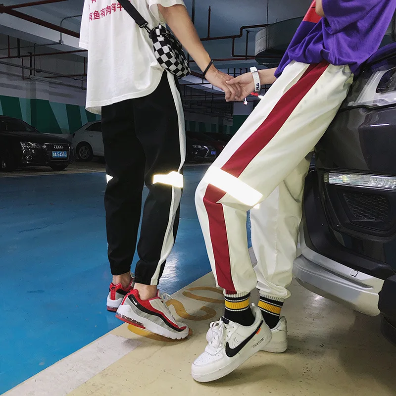 

INS Super Fire Pants Men's Hip Hop BF Style Korean-style Trend Reflective Casual Pants Loose-Fit Couples Sports Ninth Pants