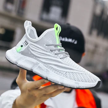 

2020 fall new men sneakers mesh casual shoes fashionable and comfortable white light elastic running sports jogging shoes