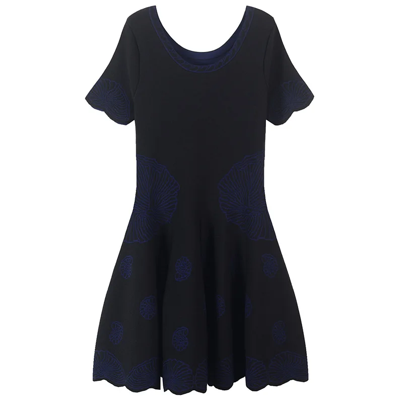 Тонкое жаккардовое платье с цветочным принтом, женское летнее элегантное платье, женское платье с коротким рукавом, трикотажное платье