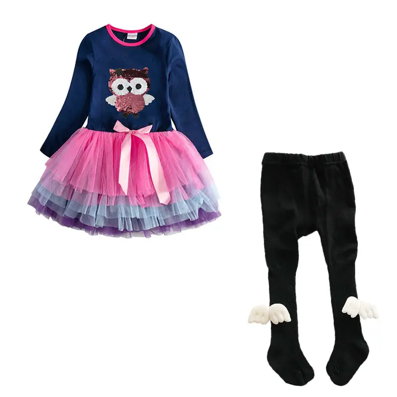 VIKITA/Одежда для маленьких девочек; детское платье с длинными рукавами и рисунком единорога+ колготки с крыльями; леггинсы; комплект одежды для девочек; детская одежда - Цвет: LH4592-FYS03