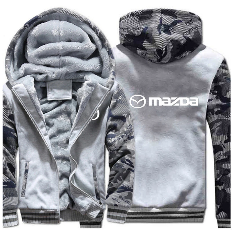 Новинка, зимняя мужская толстовка на молнии, куртка, марка Mazda Fashtion, белый цвет, утолщенная удобная толстовка, теплая куртка
