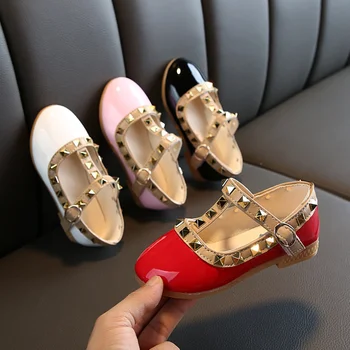 

New Fashion Children Lady Girls Princess Shoes PU Leather toddler baby Low-heel Kids mary jean Shoes Rivets Sneakers