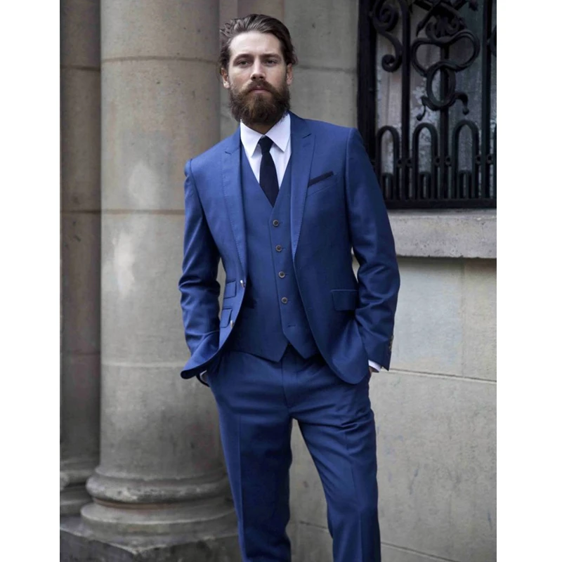 

Custom Made Royal Blue Men Suits Terno Slim Fit 3 Pieces Skinny Tailor Suits Groom Tuxedos Prom Suits Blazer (Jacket+Pant+Vest)