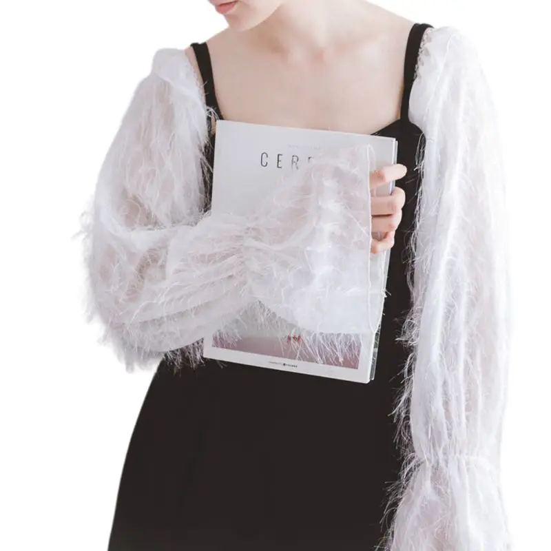 White Корейские женские пушистые съемные накладные, длинные рукава-фонарики, одноцветные декоративные солнцезащитные свободные рукава, коктейльные вечерние клубные костюмы - Цвет: White