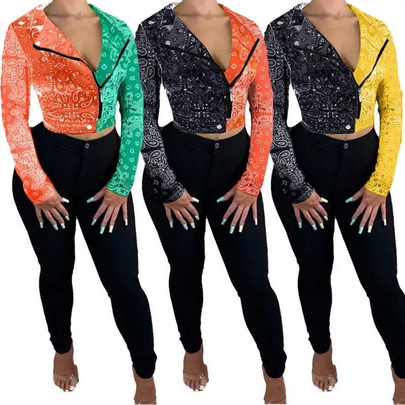 

2020 Autumn New Women Jacket Totem Contrast Color Patchwork European And American Hot Selling Fashion Tops