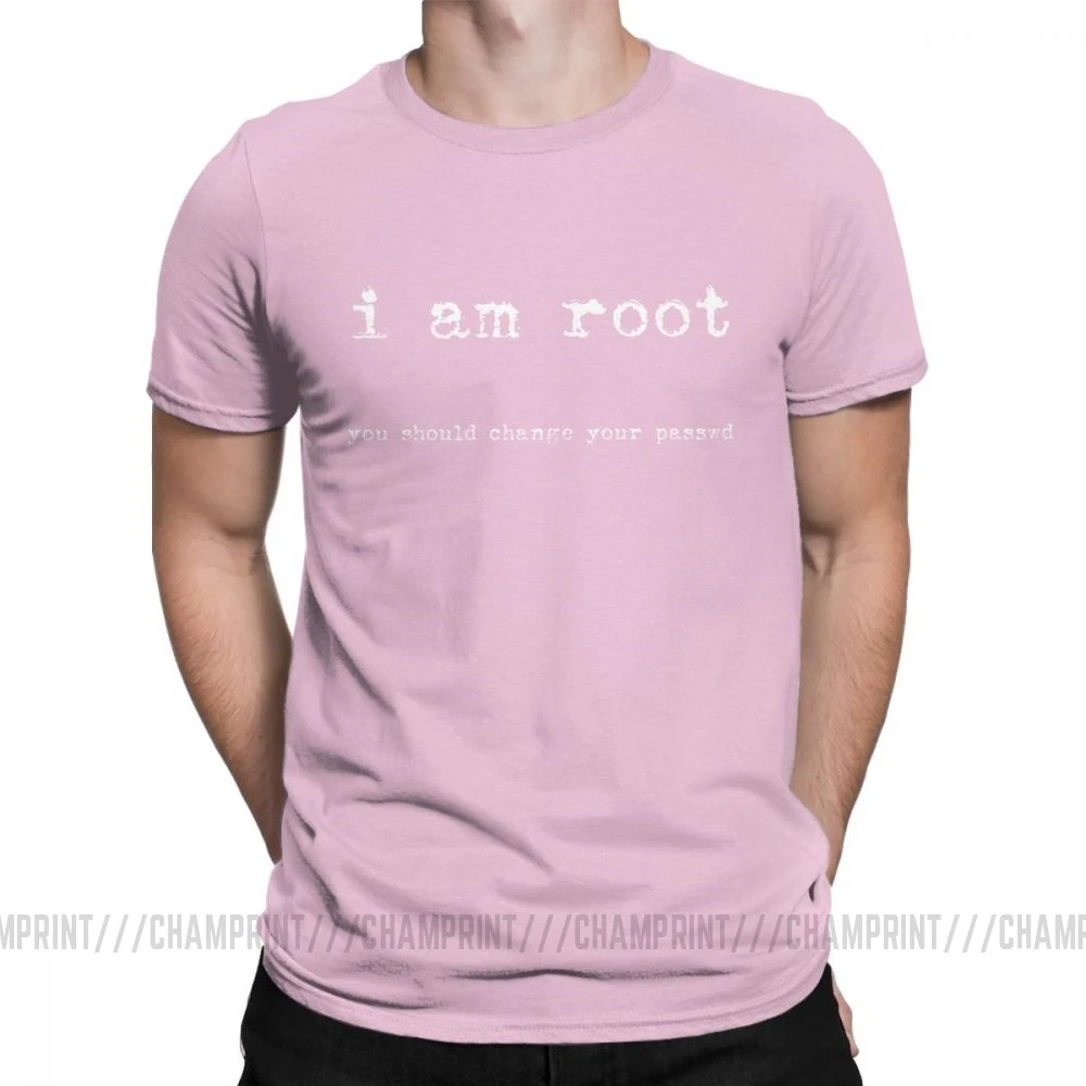 I Am Root T Shirts for Men Cotton Novelty T-Shirts Ubuntu Command Line Linux Unix Hacking Tees Short Sleeve Clothes Graphic - Цвет: Розовый