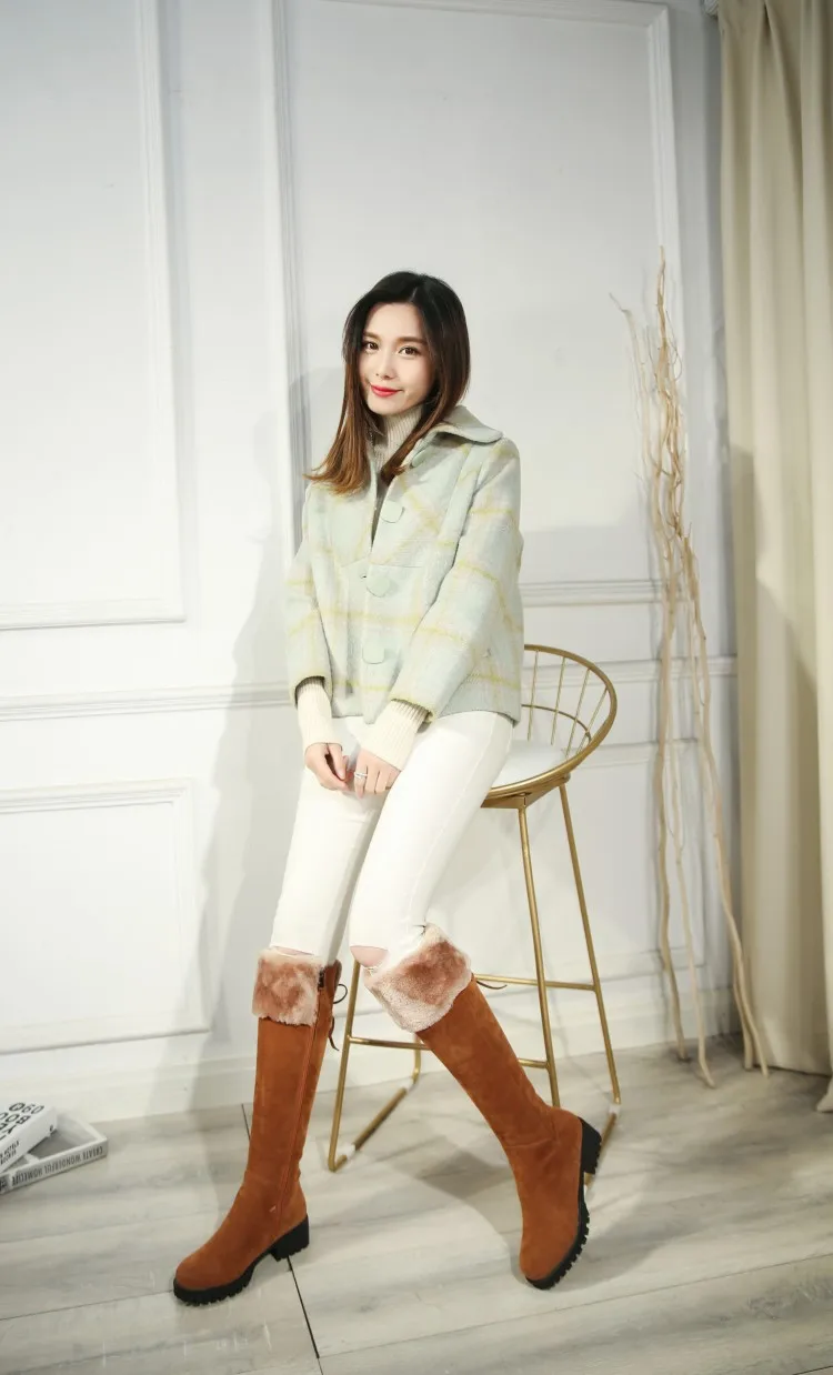 Boots Women Knee High Motorcycle Boots Bow-tied Slip On Martin Boots All Match British Style fashion warm plush Plus Size 44